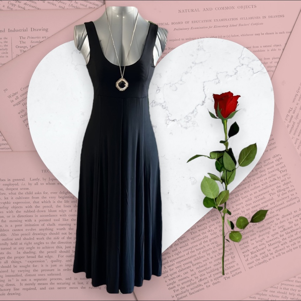 NWT: XS Spencer + Shaw black calf length dress & pretty costume jewelry necklace